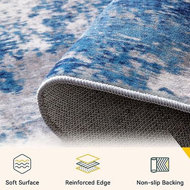 5x7 Soft Washable Area Rug, Non-Slip Modern Abstract Blue Grey Navy