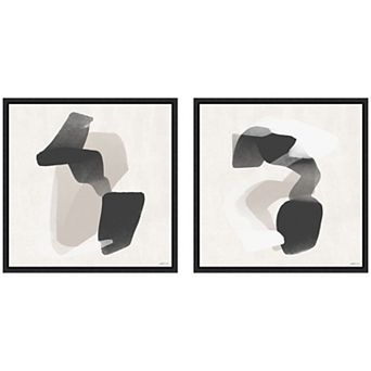 Abstract Neutral 01 & 02 2 pc Framed Canvas Wall Art Set by Gabrielly Guedes