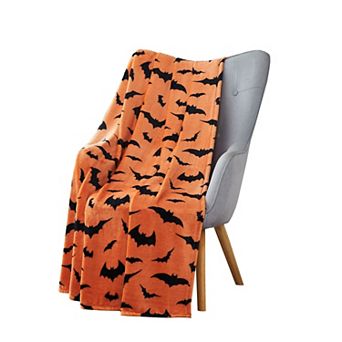 Kate Aurora Halloween Spooky Bats Pumpkin Orange and Black Ultra Soft and Plush Accent Throw Blanket