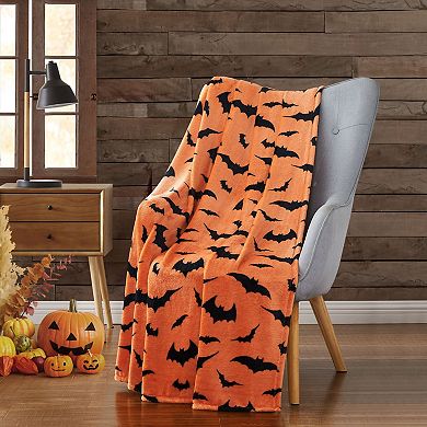 Kate Aurora Halloween Spooky Bats Pumpkin Orange and Black Ultra Soft and Plush Accent Throw Blanket
