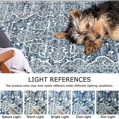 2x3 Entryway Rug Non-Slip Washable Blue Vintage Floral Door Mat