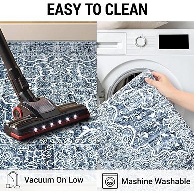 2x3 Entryway Rug Non-Slip Washable Blue Vintage Floral Door Mat