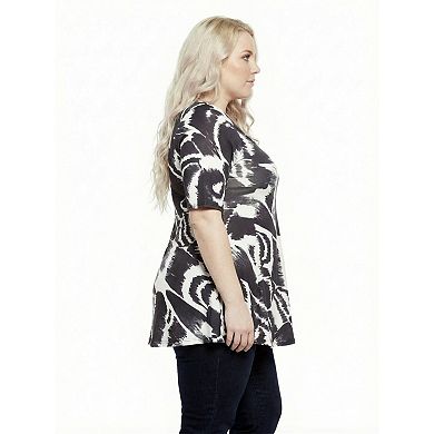 Plus Size 24Seven Comfort Apparel Abstract Elbow Sleeve Tunic Top
