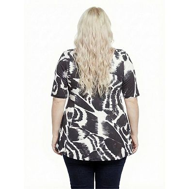 Plus Size 24Seven Comfort Apparel Abstract Elbow Sleeve Tunic Top