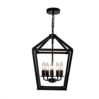 ELEMENT ACE Farmhouse Lantern Chandelier Five-Light Industrial Ceiling Fixture Adjustable Height