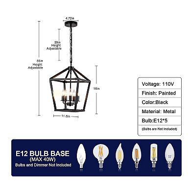 ELEMENT ACE Farmhouse Lantern Chandelier Five-Light Industrial Ceiling Fixture Adjustable Height