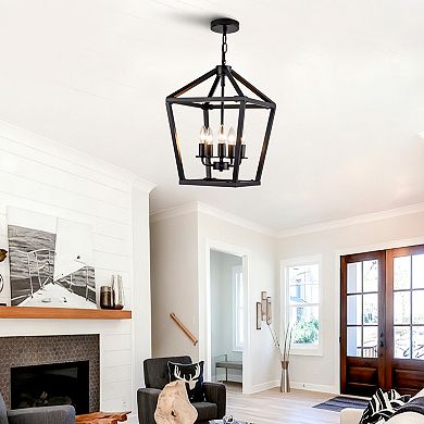 ELEMENT ACE Farmhouse Lantern Chandelier Five-Light Industrial Ceiling Fixture Adjustable Height