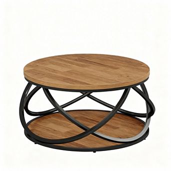31.5" Dual Layer Coffee Table with Storage