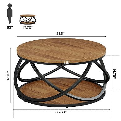 31.5" Dual Layer Coffee Table with Storage
