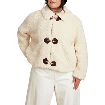 ELOQUII Women's Plus Size Teddy Fur Coat With Buckles