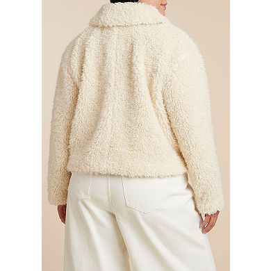 ELOQUII Women's Plus Size Teddy Fur Coat With Buckles