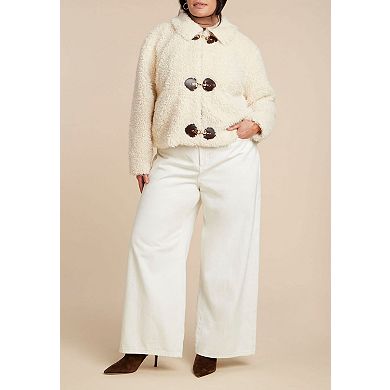 ELOQUII Women's Plus Size Teddy Fur Coat With Buckles