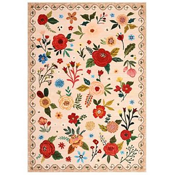Floral Washable Area Rug - Non-Slip Low-Pile Carpet for Living Room, Bedroom