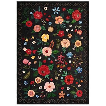 Floral Washable Area Rug - Non-Slip Low-Pile Carpet for Living Room, Bedroom