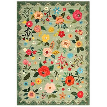 Floral Washable Area Rug - Non-Slip Low-Pile Carpet for Living Room, Bedroom