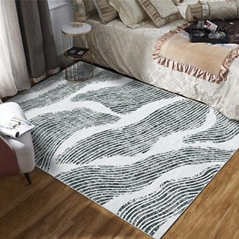 Modern Abstract Washable Area Rug - Non Slip Low Pile Carpet for Living Room Bedroom Dining