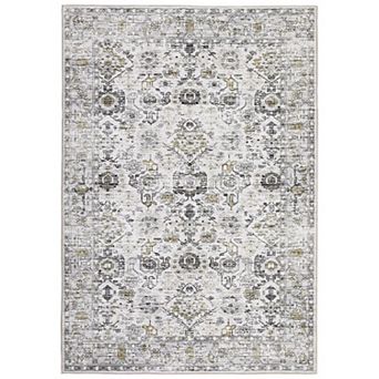 Vintage Floral Washable Area Rug - Non Slip Low Pile Carpet for Living Room Bedroom Dining