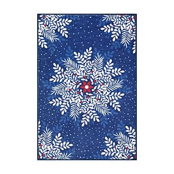 Christmas Snowflake Fantasy Plush Area Rug - Holiday Decor for Living Room, Bedroom