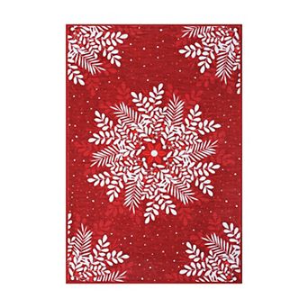 Christmas Snowflake Fantasy Plush Area Rug - Holiday Decor for Living Room, Bedroom