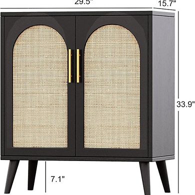 Sideboard Rattan Storage Console Cabinet