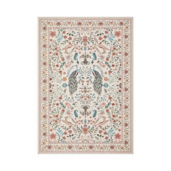 Floral Peacock Print Washable Runner Rug, Non-Slip Non-Shedding Low Pile Hallway Entryway Bedside