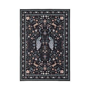 Floral Peacock Print Washable Runner Rug, Non-Slip Non-Shedding Low Pile Hallway Entryway Bedside