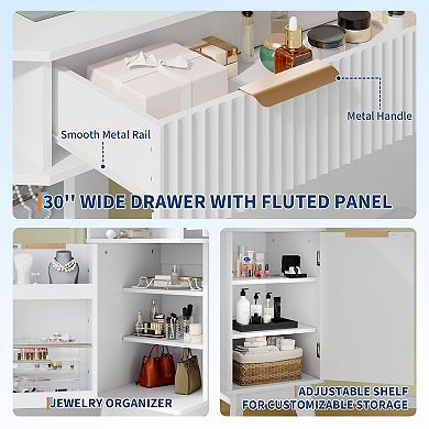 ANIXOL Modern Corner Vanity Desk with Glass Top and LED Mirror