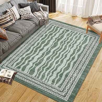 Geometric Sand Print Area Rug - Washable Polyester Velvet Carpet with Non-Slip Back
