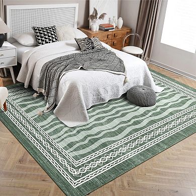 Geometric Sand Print Area Rug - Washable Polyester Velvet Carpet with Non-Slip Back