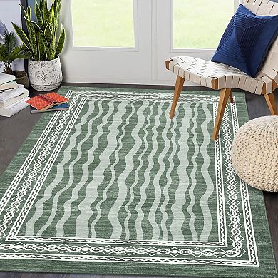 Geometric Sand Print Area Rug - Washable Polyester Velvet Carpet with Non-Slip Back