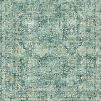 High-Density Washable Area Rug, Persian Print, Multiple Sizes in Brown, Green, Orange