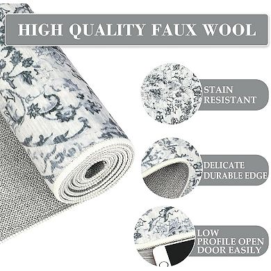Soft Washable Area Rug Vintage Farmhouse Rug with Floral Pattern & Non-Slip TPR Backing