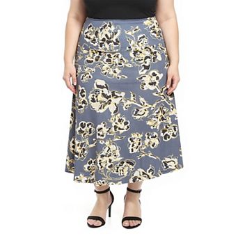 Plus Size 24Seven Comfort Apparel Floral Elastic Waist Maxi Skirt