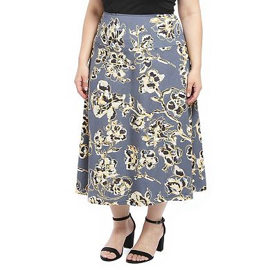 Plus Size 24Seven Comfort Apparel Floral Elastic Waist Maxi Skirt