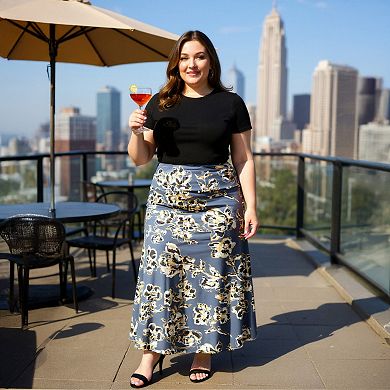 Plus Size 24Seven Comfort Apparel Floral Elastic Waist Maxi Skirt
