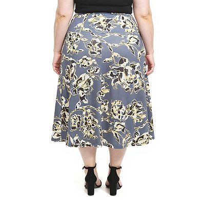 Plus Size 24Seven Comfort Apparel Floral Elastic Waist Maxi Skirt