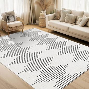 Washable Rugs Diamond Stripes Area Rug for Living Room, Bedroom, Office, Nursery