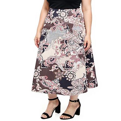 Plus Size 24Seven Comfort Apparel Paisley Elastic Waist Maxi Skirt