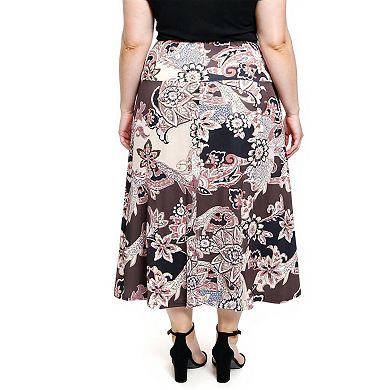 Plus Size 24Seven Comfort Apparel Paisley Elastic Waist Maxi Skirt