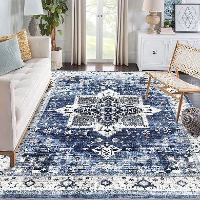 Washable Rugs for Hallway Vintage Distressed Rug Non-Slip Kitchen Rugs Oriental Area Rug