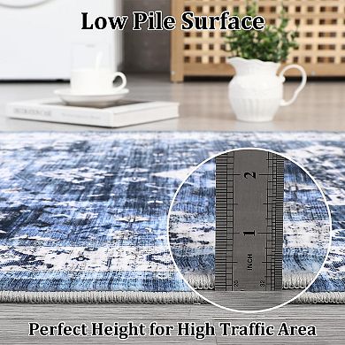 Washable Rugs for Hallway Vintage Distressed Rug Non-Slip Kitchen Rugs Oriental Area Rug