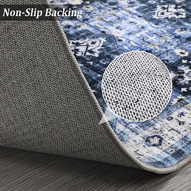 Washable Rugs for Hallway Vintage Distressed Rug Non-Slip Kitchen Rugs Oriental Area Rug