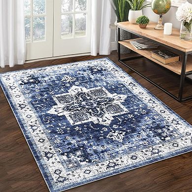 Washable Rugs for Hallway Vintage Distressed Rug Non-Slip Kitchen Rugs Oriental Area Rug