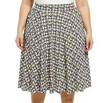 Plus Size 24Seven Comfort Apparel Geometric Elastic Waist Pocket A-Line Skirt