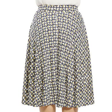 Plus Size 24Seven Comfort Apparel Geometric Elastic Waist Pocket A-Line Skirt