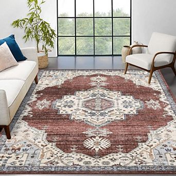 Washable Rugs Living Room Rug Large Rug Medallion Carpet Oriental Distressed Rugs Traditional Carpet