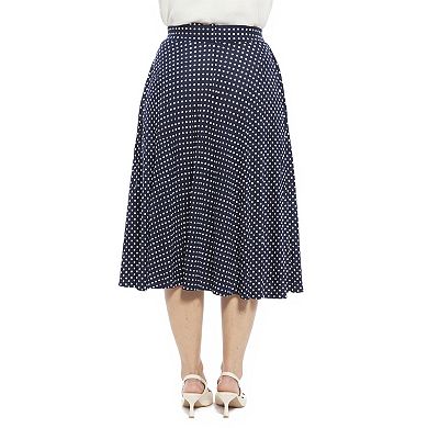 Plus Size 24Seven Comfort Apparel Essential Polka Dot Elastic Waist Pocket A-Line Skirt
