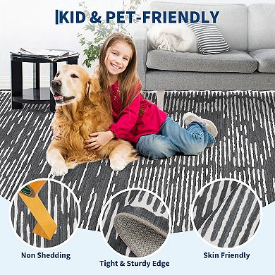 Modern Geometric Pattern Rug, Premium Polyester Pile, Soft Textured Floor Mat for Living Room