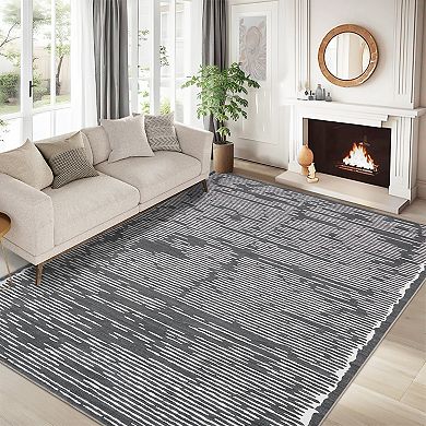 Modern Geometric Pattern Rug, Premium Polyester Pile, Soft Textured Floor Mat for Living Room
