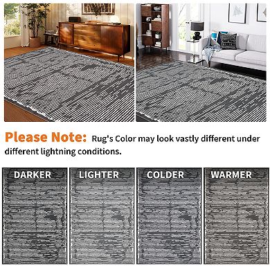 Modern Geometric Pattern Rug, Premium Polyester Pile, Soft Textured Floor Mat for Living Room